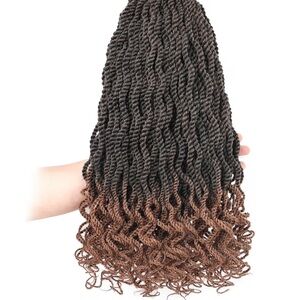 Leeven 18 Inch Wavy Senegalese Twist Crochet Hair Ombre Brown Pre Looped